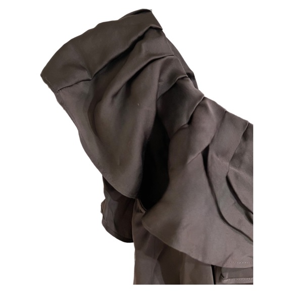 Banana Republic Sz 2 Dark Brown Silk Dress With Ruffled Collar - BEAUTIFUL - Picture 2 of 3